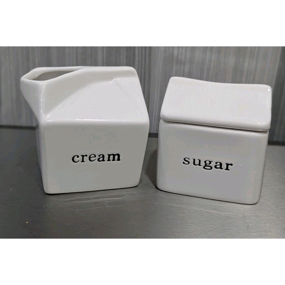 Palm Restaurant White Ceramic Milk Carton Creamer & Sugar W/ Lid Serving Dishes